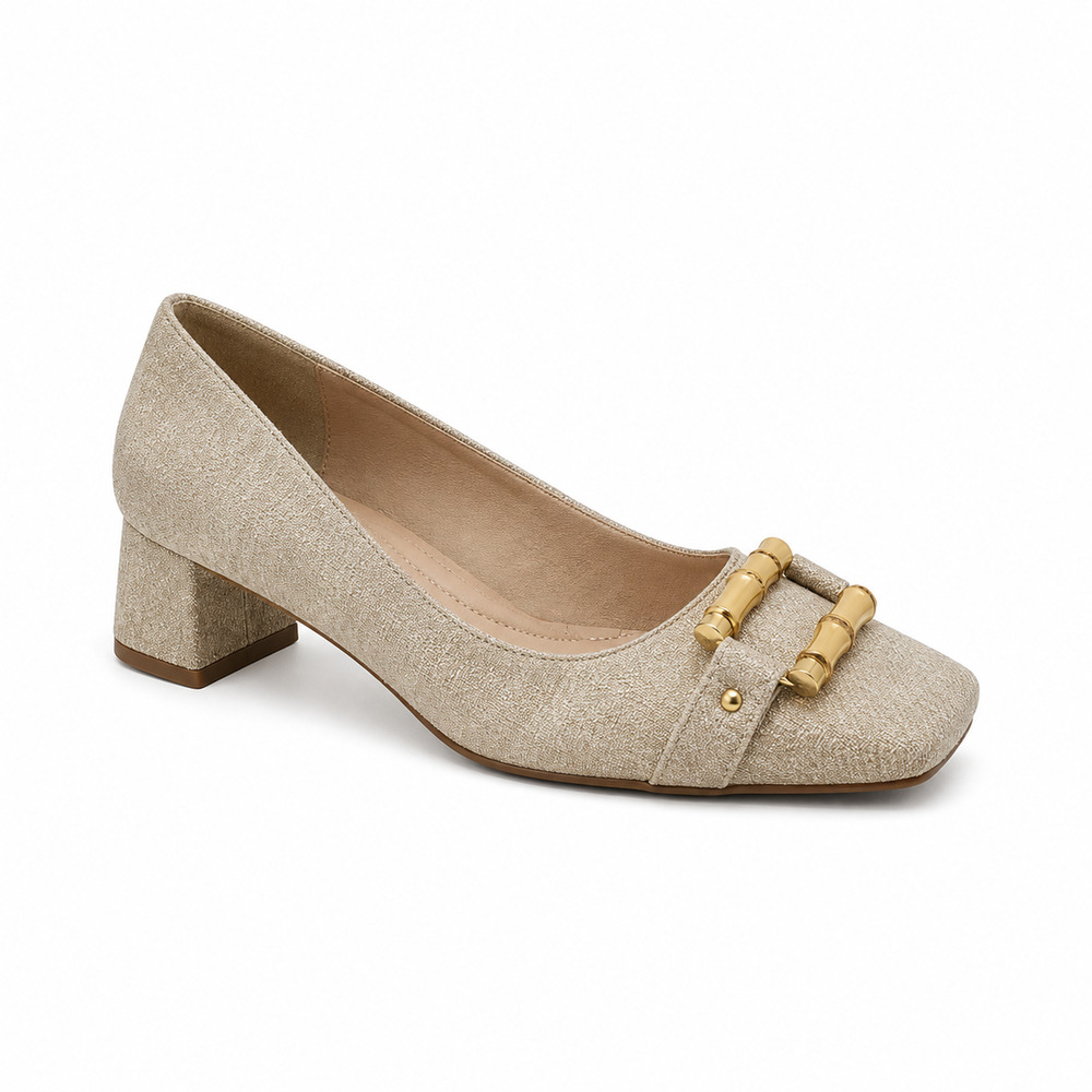 Talbots Cream Tweed Bamboo Buckle Block Heel Pumps | Size 7.5 NWT